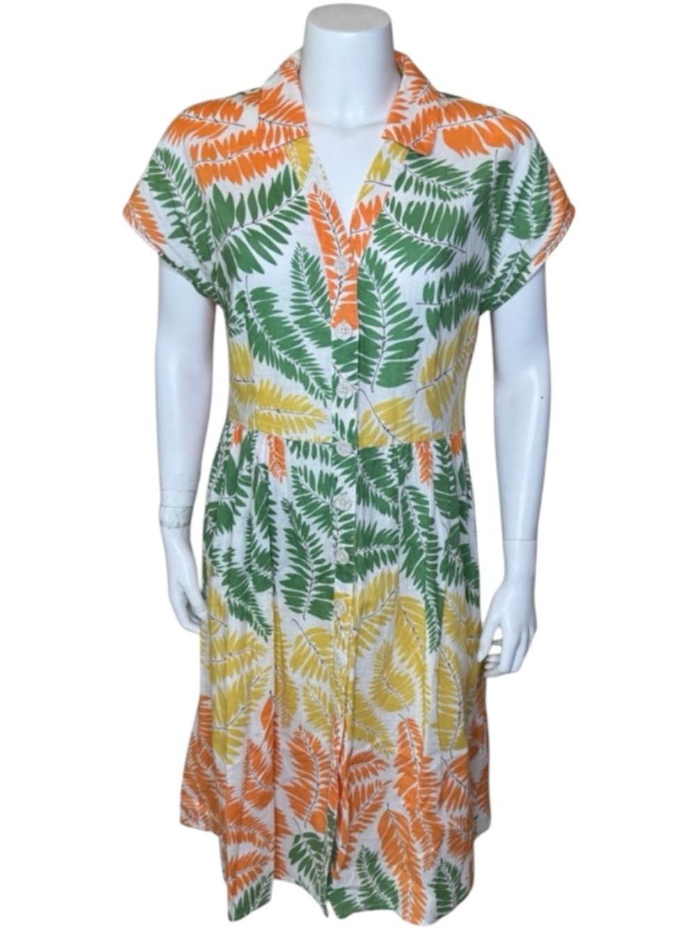 Boden Seatown Shirt Dress 10L 10 Long Linen Blend Button-front Fern Print